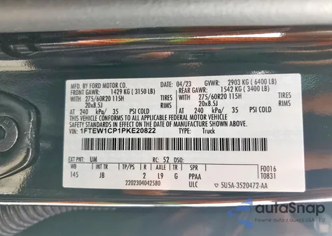 2023 Ford F150 Supercrew из США, поврежденный, VIN 1FTEW1CP1PKE20822